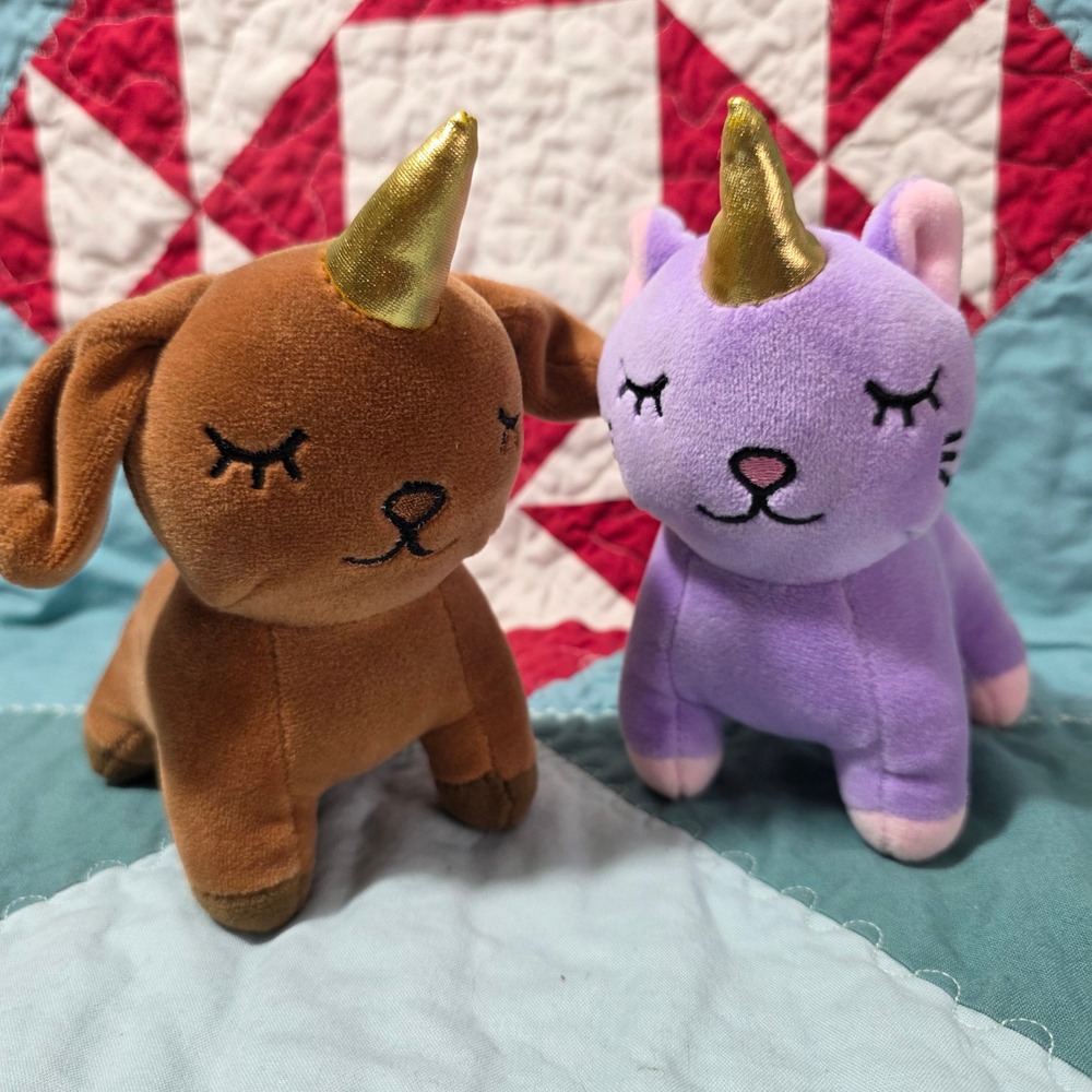 Snug A Babies Plush Unicorn Dog and Cat Set Brown Purple Horned Stuffed Animal